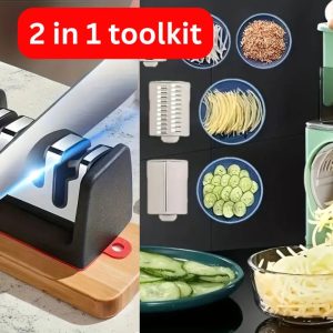 combo of vegetable slicer and knife sharpener (add free peeler if available)