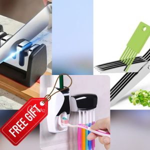 combo of scissors chopper with knife sharpener and free toothpaste dispenser